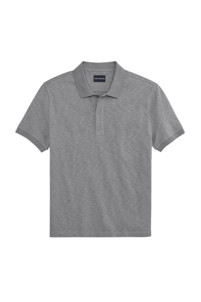 Front view of Heavyweight Slub Polo in Grey Heather