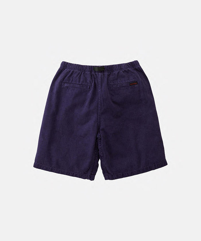 Back view of hemp purple Gramicci Hemp G-Shorts on a light-tone background.