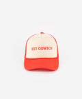 A cream and vintage red cap with 'Hey Cowboy' text on a white background #color_cream - vintage red