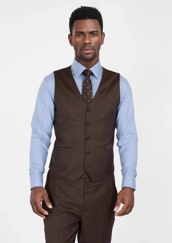 Hickory Brown Herringbone Vest - SARTORO