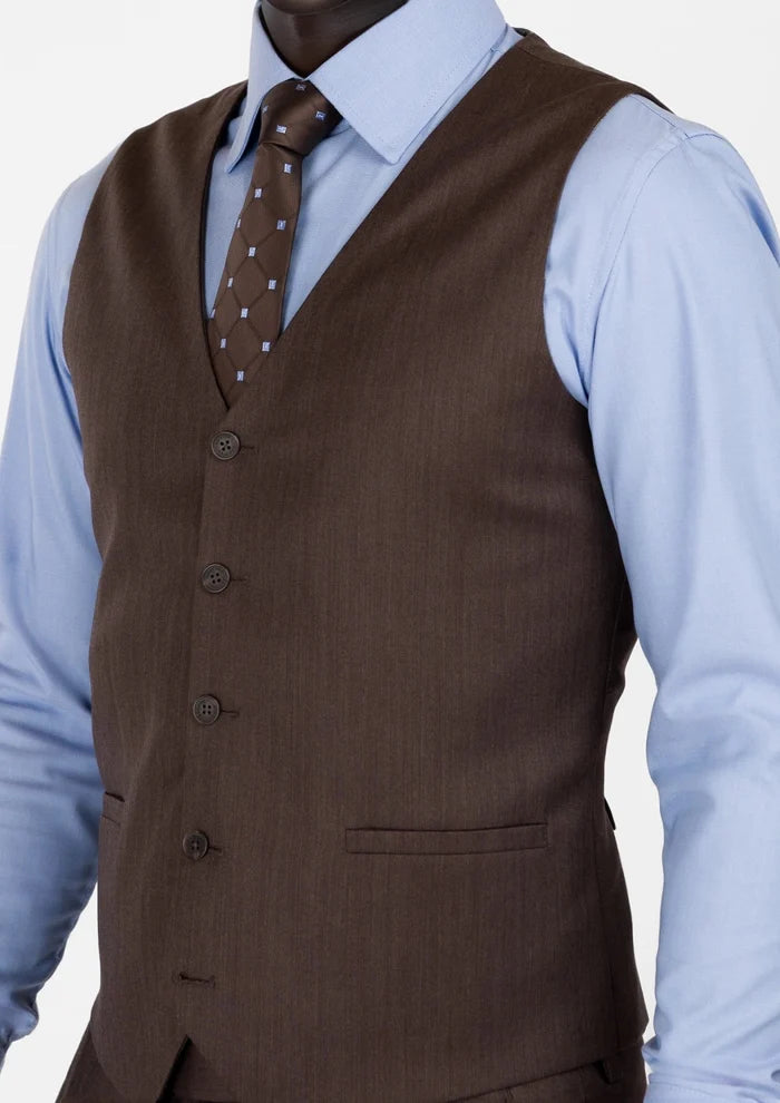 Hickory Brown Herringbone Vest - SARTORO
