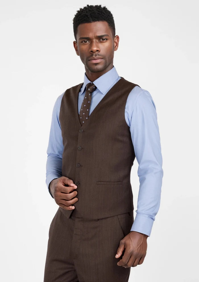 Hickory Brown Herringbone Vest - SARTORO