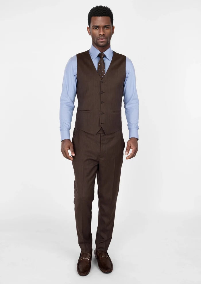 Hickory Brown Herringbone Vest - SARTORO