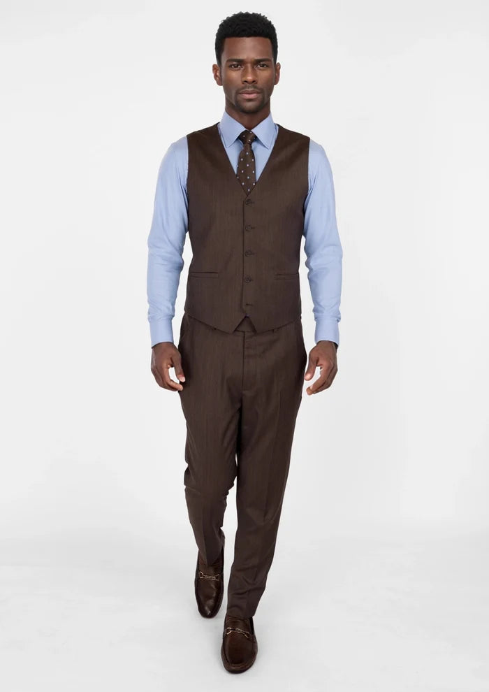 Hickory Brown Herringbone Vest - SARTORO
