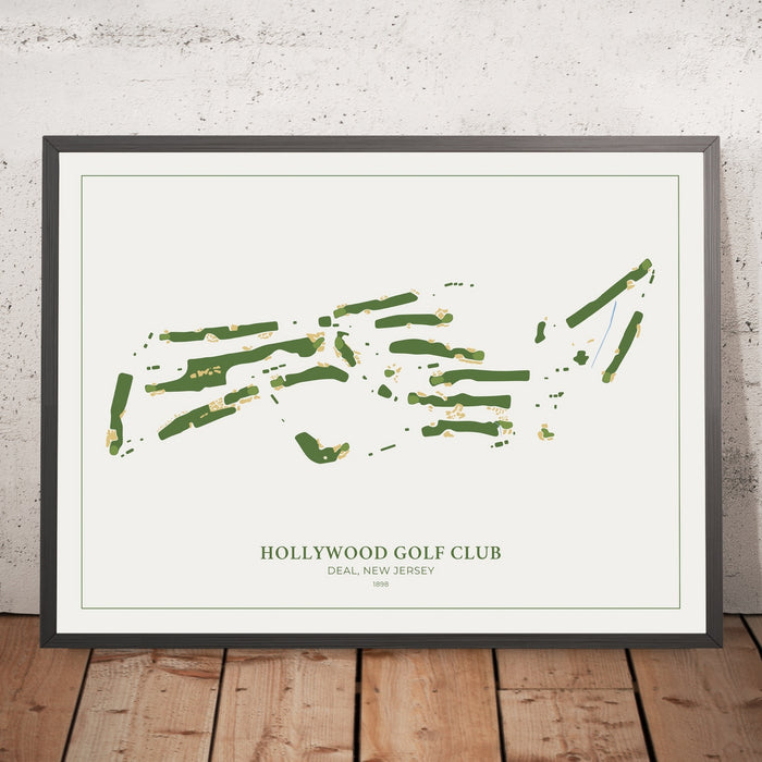 A framed image of Hollywood Golf Club in the style of a simple and modern golf course map