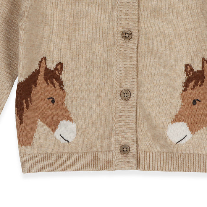 Horse Jacquard Sweater Knit Baby Cardigan (Organic Cotton)