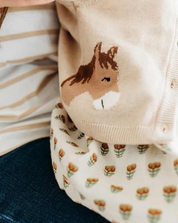 Horse Jacquard Sweater Knit Baby Cardigan (Organic Cotton)