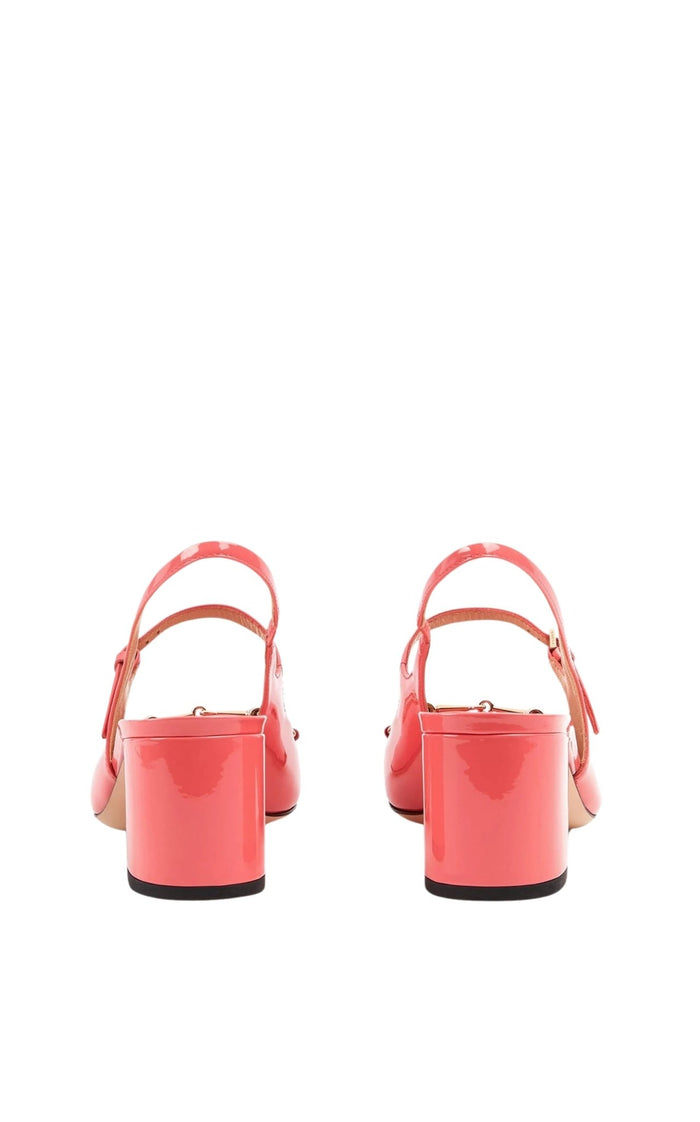Gucci Horsebit 55 pink patent leather slingback pumps