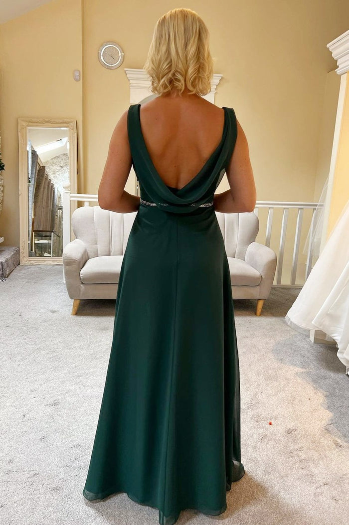 Hunter Green Chiffon V-Neck Backless Wedding Guest Dress