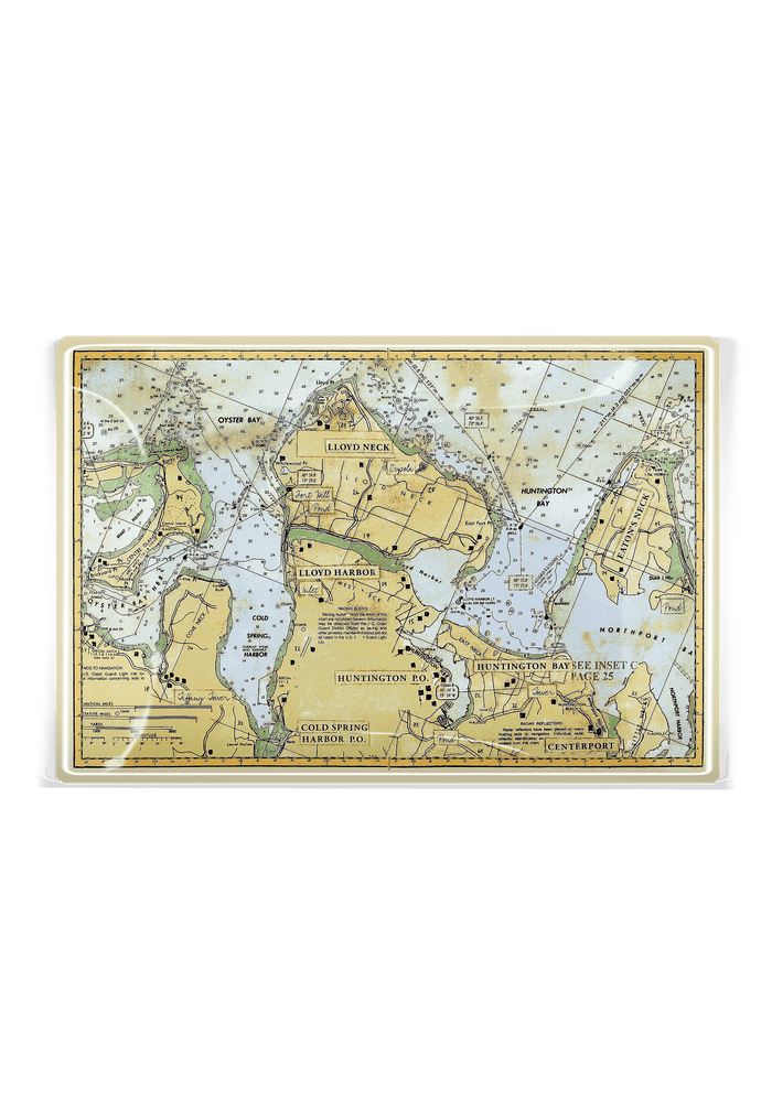 Huntington Nautical Chart, Long Island Map Glass Tray - Ben's Garden
