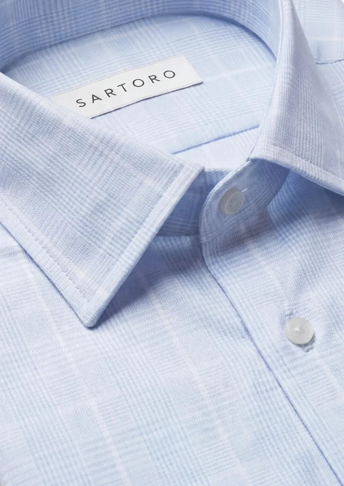 Ice Blue Glen Check Shirt - SARTORO