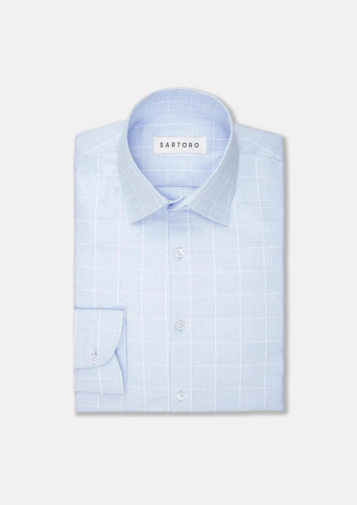 Light Blue Glen Plaid Shirt - SARTORO