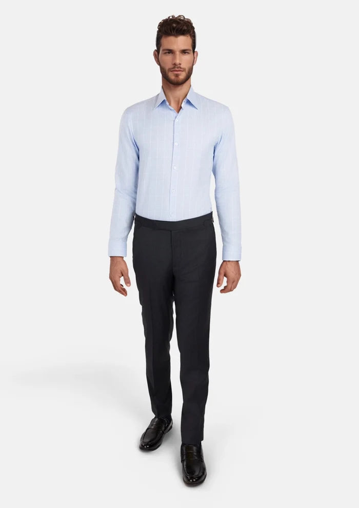 Light Blue Glen Plaid Shirt - SARTORO