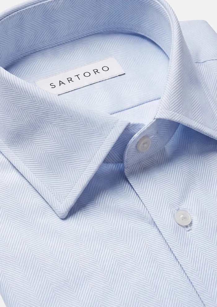 Ice Blue Herringbone Shirt - SARTORO