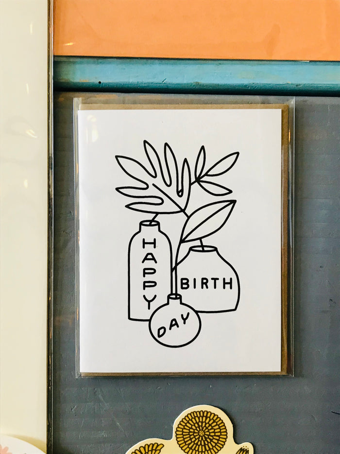 Happy Birthday Leaves and Vases Card