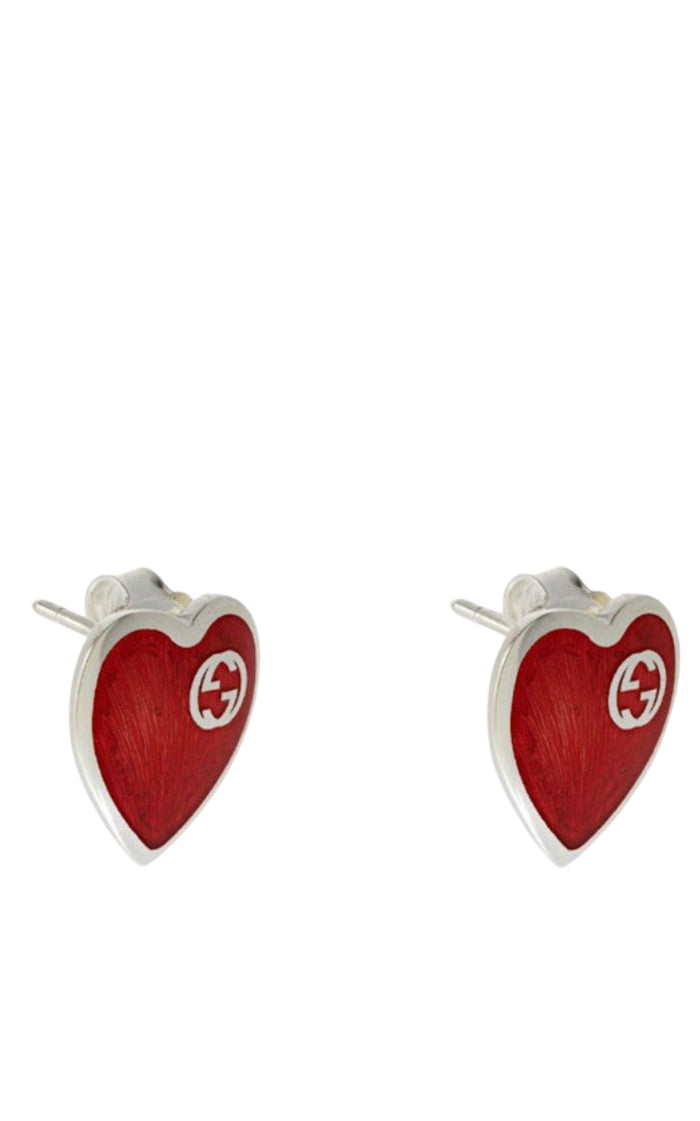 Gucci interlocking G heart stud earrings angled view