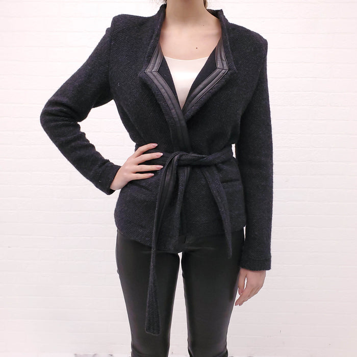 IRO KNIT JACKET WITH LEATHER BELT DETAIL - SIZE 40