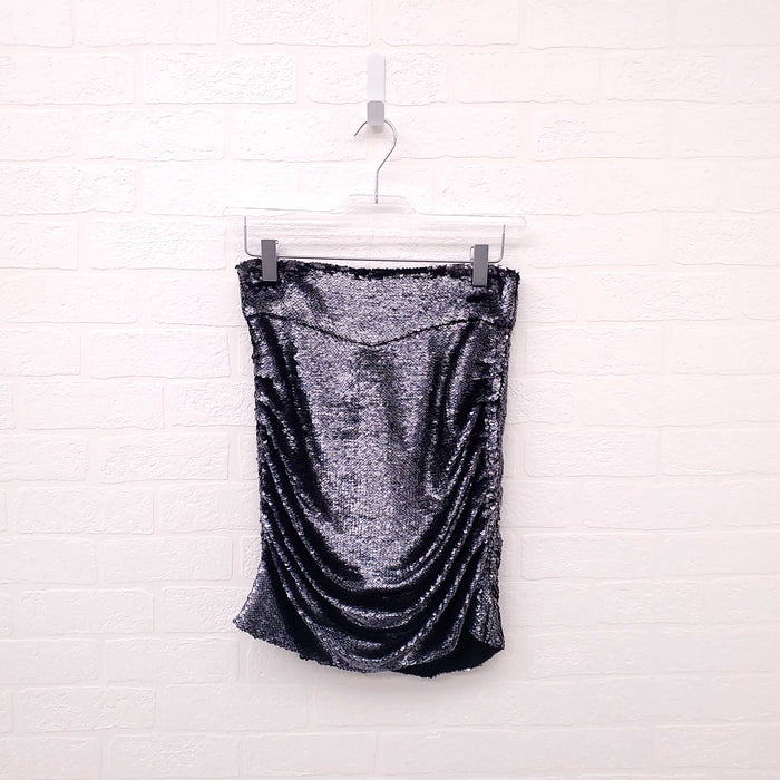 IRO SEQUIN GREY RUCHED SKIRT - SIZE 36