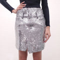 IRO SILVER SEQUIN SKIRT - SIZE 38