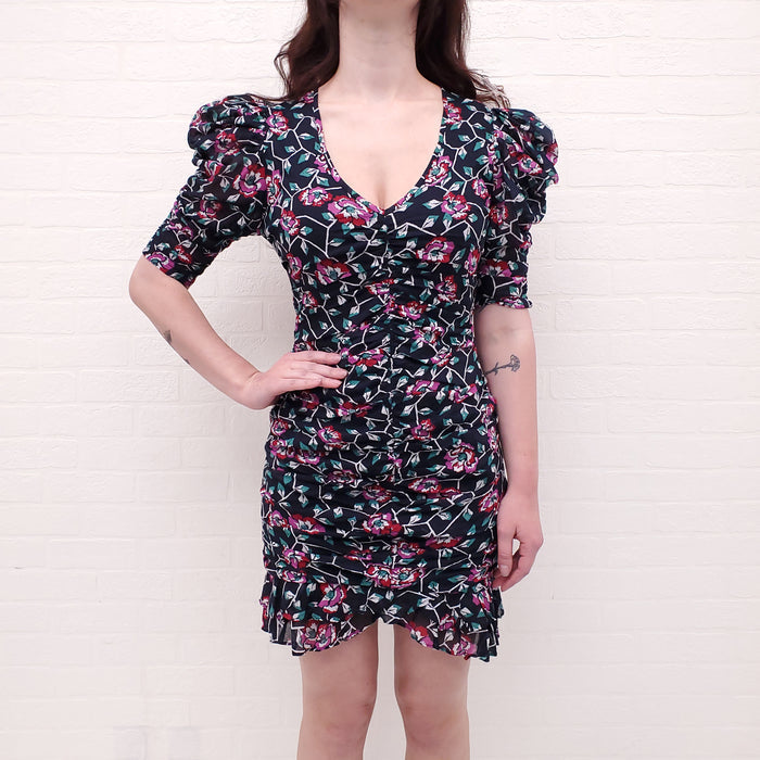 ISABEL MARANT ÉTOILE NAVY FLORAL COTTON 'SIRENY' DRESS - SIZE 38