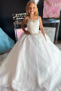 Ivory Spaghetti Strap Rhinestones Girl Ball Gown