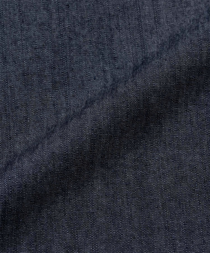 Gramicci navy colored Japanese Chambray Rock Slide Pants fabric swatch.