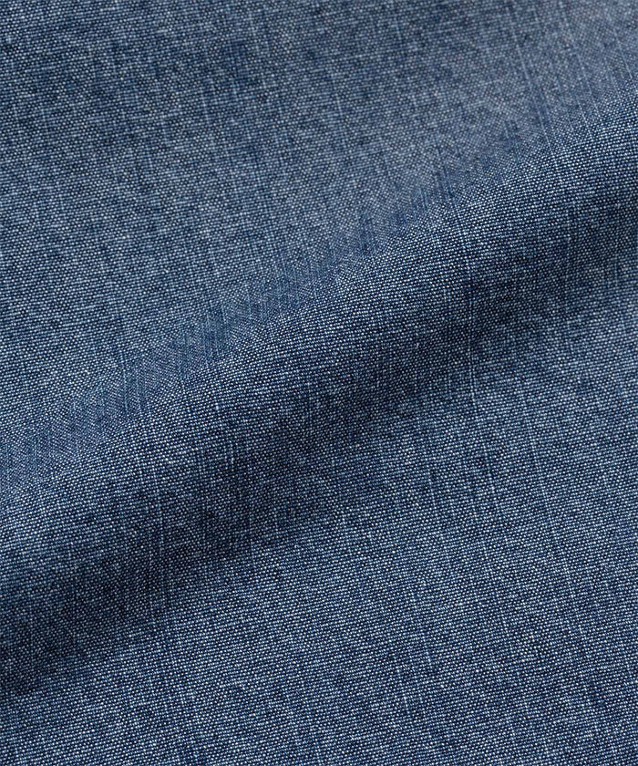 Blue colored Gramicci Japanese Chambray Shorts fabric swatch.
