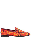Gucci orange horsebit logo-print canvas loafers with gold-tone hardware
