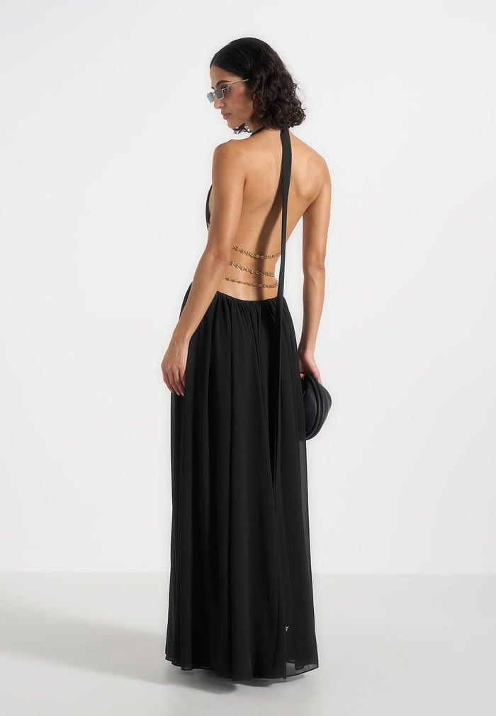 june-chain-belt-cut-out-georgette-halter-maxi-dress-black
