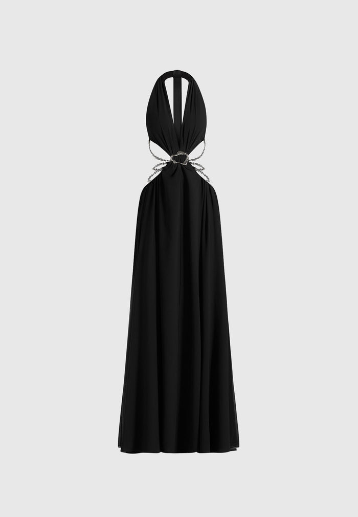 june-chain-belt-cut-out-georgette-halter-maxi-dress-black