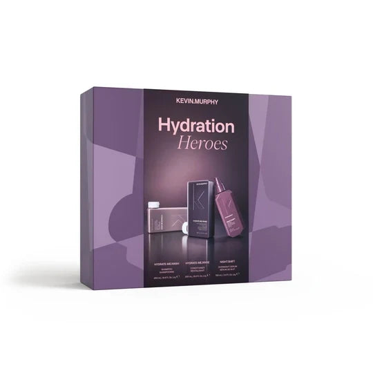 Kevin Murphy Hydration Heroes hair care set in a purple and black box, shown on a clean white background.