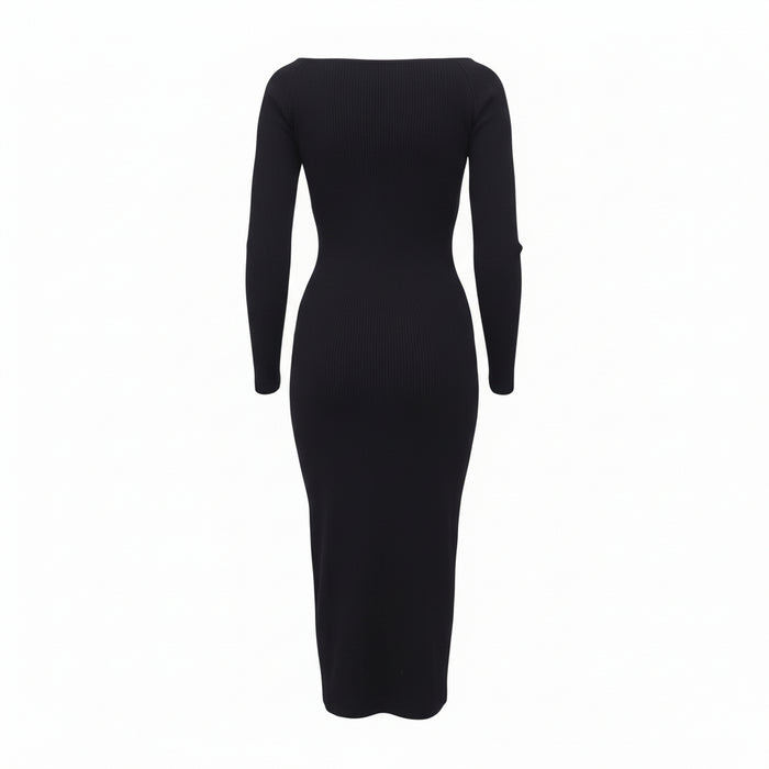 KHAITE BLACK KNIT 'PIA' RIBBED MIDI DRESS - SIZE M