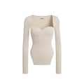 KHAITE CREAM KNIT 'MADDY' LONG BUSTIER TOP - SIZE L