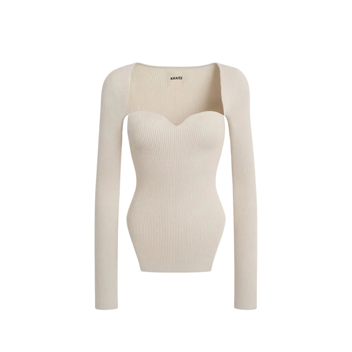 KHAITE CREAM KNIT 'MADDY' LONG BUSTIER TOP - SIZE L