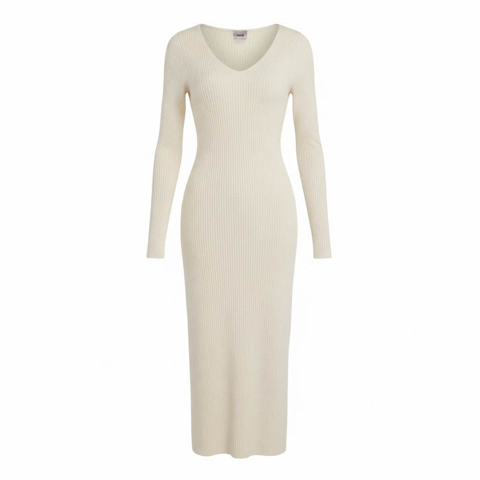 KHAITE CREAM KNIT 'PIA' RIBBED MIDI DRESS - SIZE L