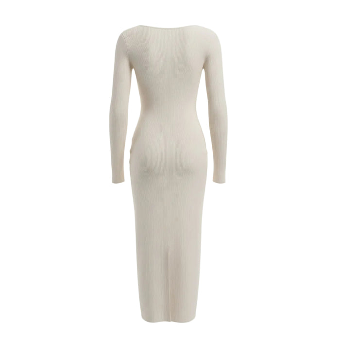 KHAITE CREAM KNIT 'PIA' RIBBED MIDI DRESS - SIZE L