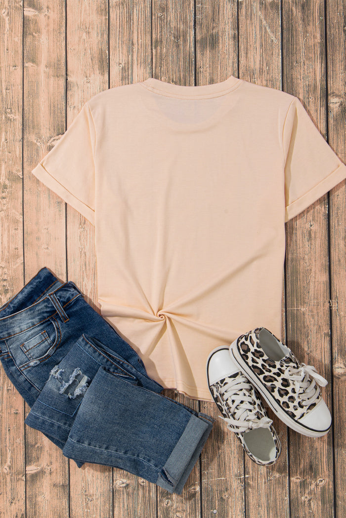 Khaki Sequin Horses Patched Casual Crewneck T Shirt