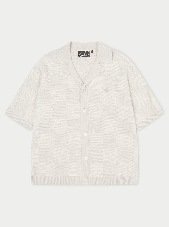 KNITTED CHECKERBOARD SHIRT - GREY