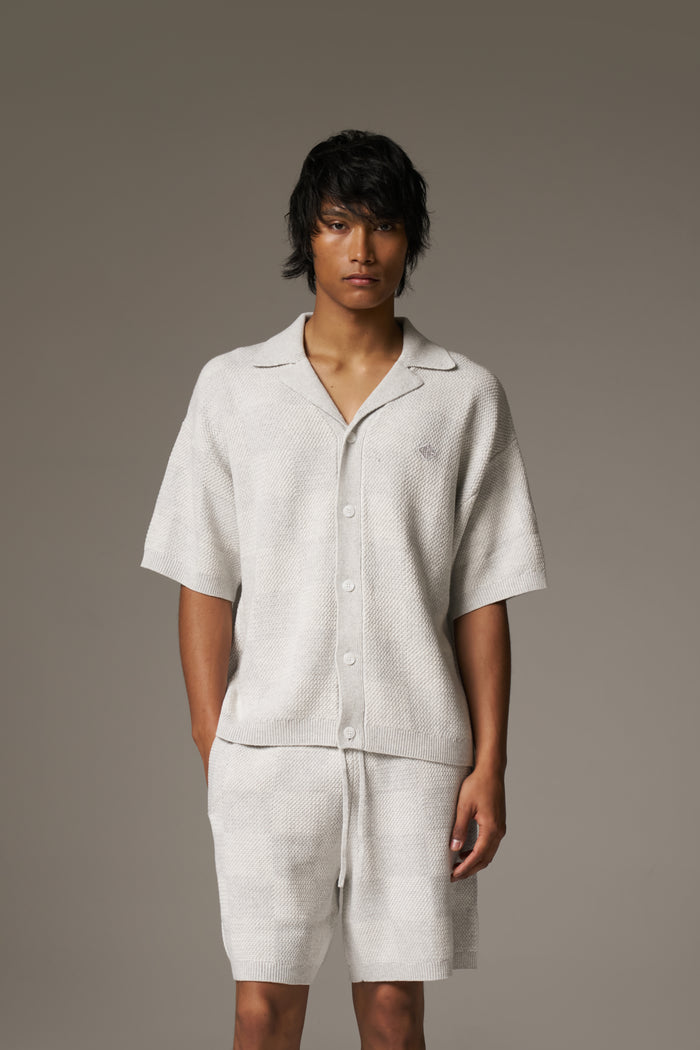 KNITTED CHECKERBOARD SHIRT - GREY