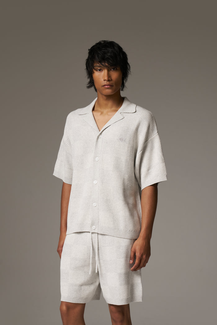 KNITTED CHECKERBOARD SHIRT - GREY