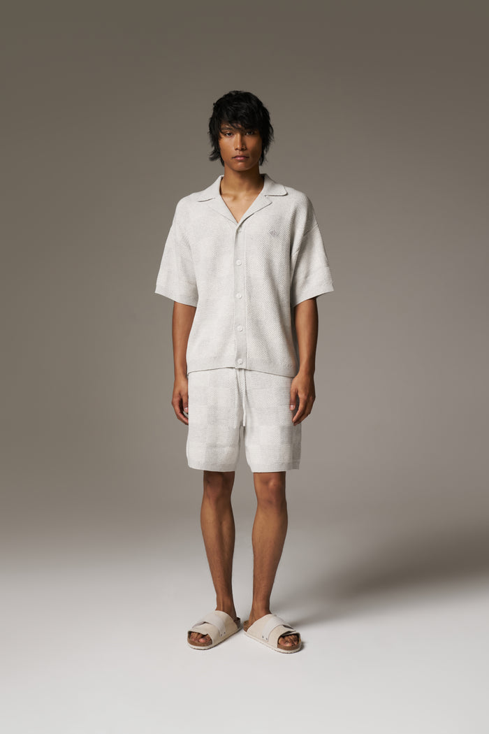KNITTED CHECKERBOARD SHORTS - GREY