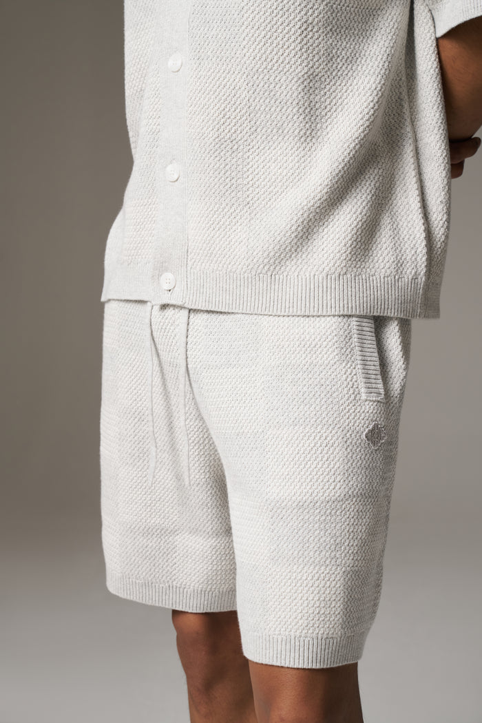 KNITTED CHECKERBOARD SHORTS - GREY