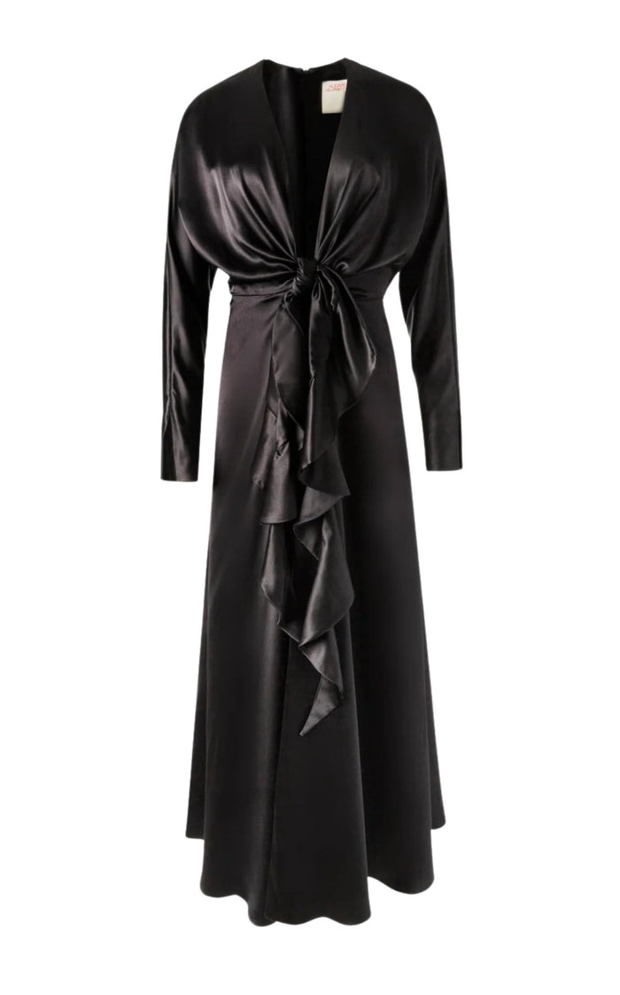 Alejandra Alonso Rojas knot silk dress with ruffles and V-neckline in black