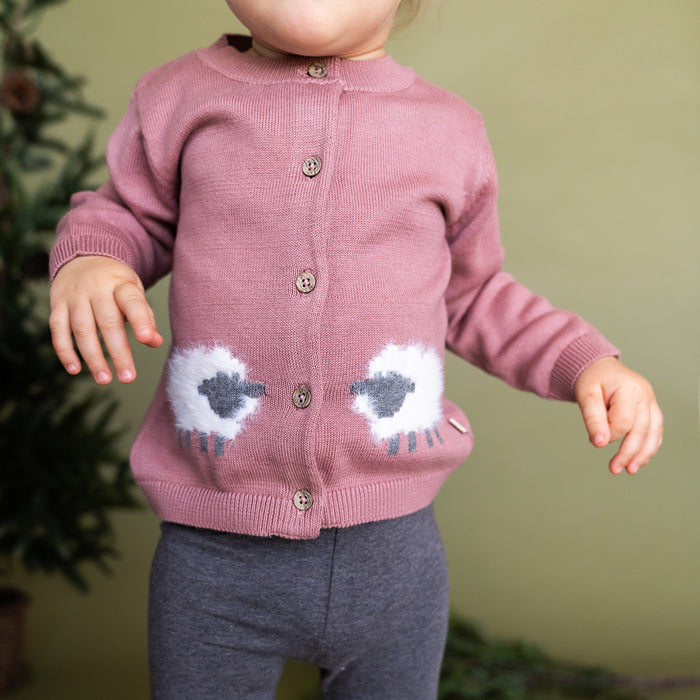 Lamb Jacquard Knit Baby Cardigan Sweater (Organic Cotton)