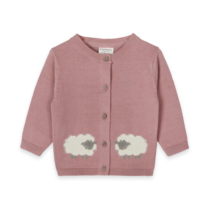 Lamb Jacquard Knit Baby Cardigan Sweater (Organic Cotton)