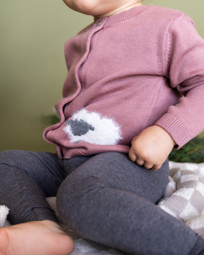 Lamb Jacquard Knit Baby Cardigan Sweater (Organic Cotton)