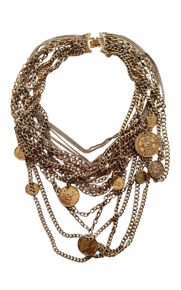 BCBGMAXAZRIA layered gold-tone coin charm necklace