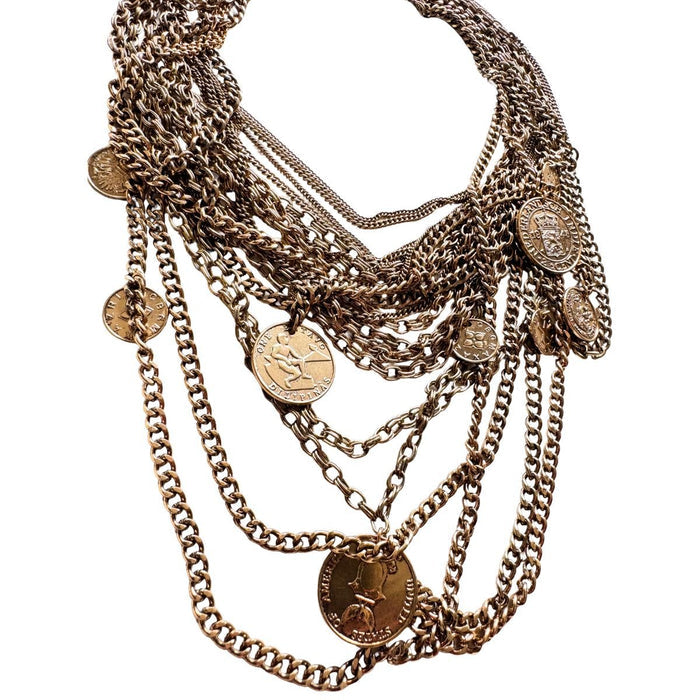 BCBGMAXAZRIA layered gold-tone coin charm necklace