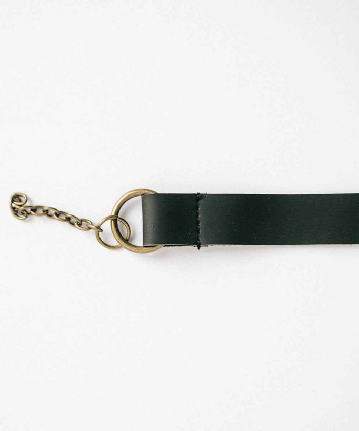 A black colored leather adjustable chain band on a white background #color_black