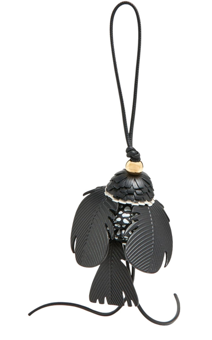 Loewe leather bird charm black white with gold Anagram